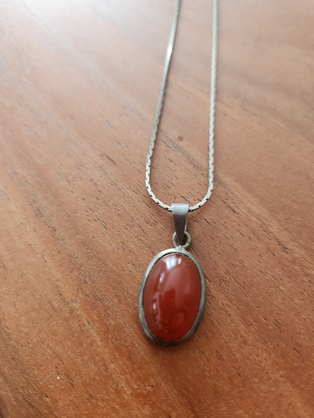 Sterling Silver Orange Carnelian Oval Pendant Necklace